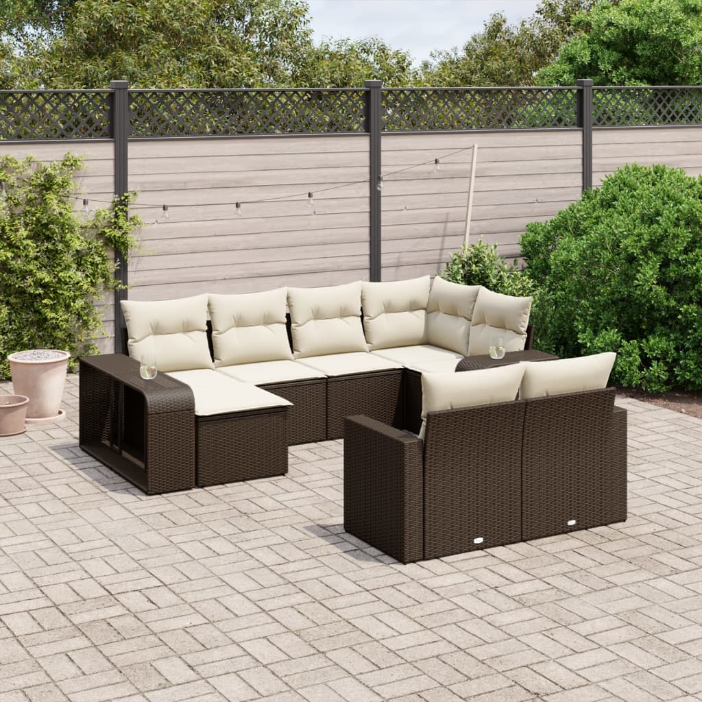 Set Divani da Giardino 10pz con Cuscini in Polyrattan Marrone | homemem39