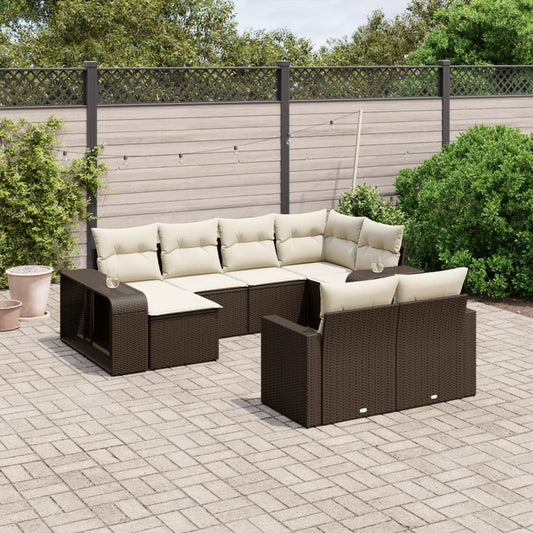 Set Divani da Giardino 10pz con Cuscini in Polyrattan Marrone | homemem39