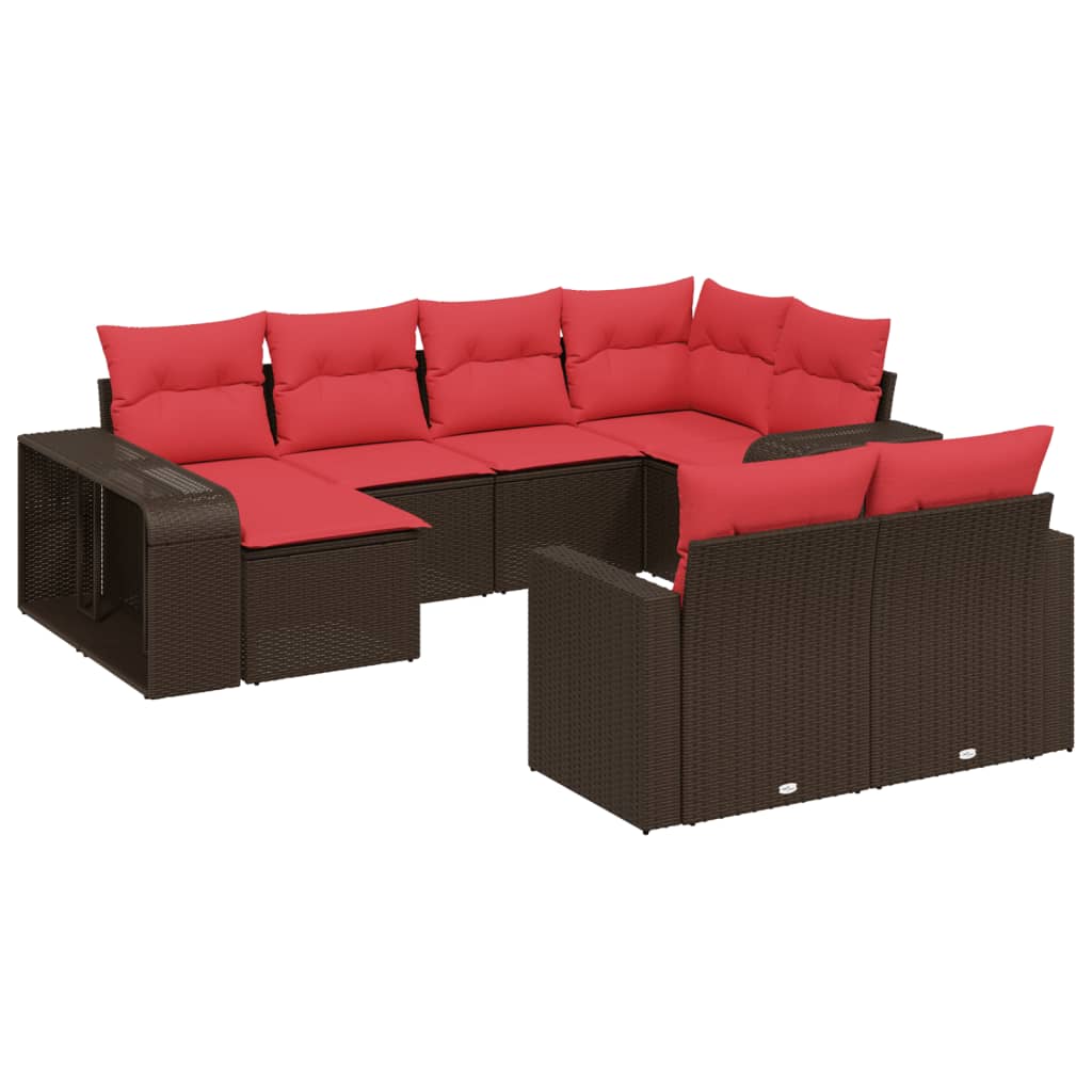Set Divani da Giardino 10 pz con Cuscini Marrone in Polyrattan | homemem39