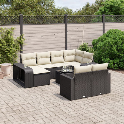 Set Divani da Giardino 11 pz con Cuscini in Polyrattan Nero | homemem39