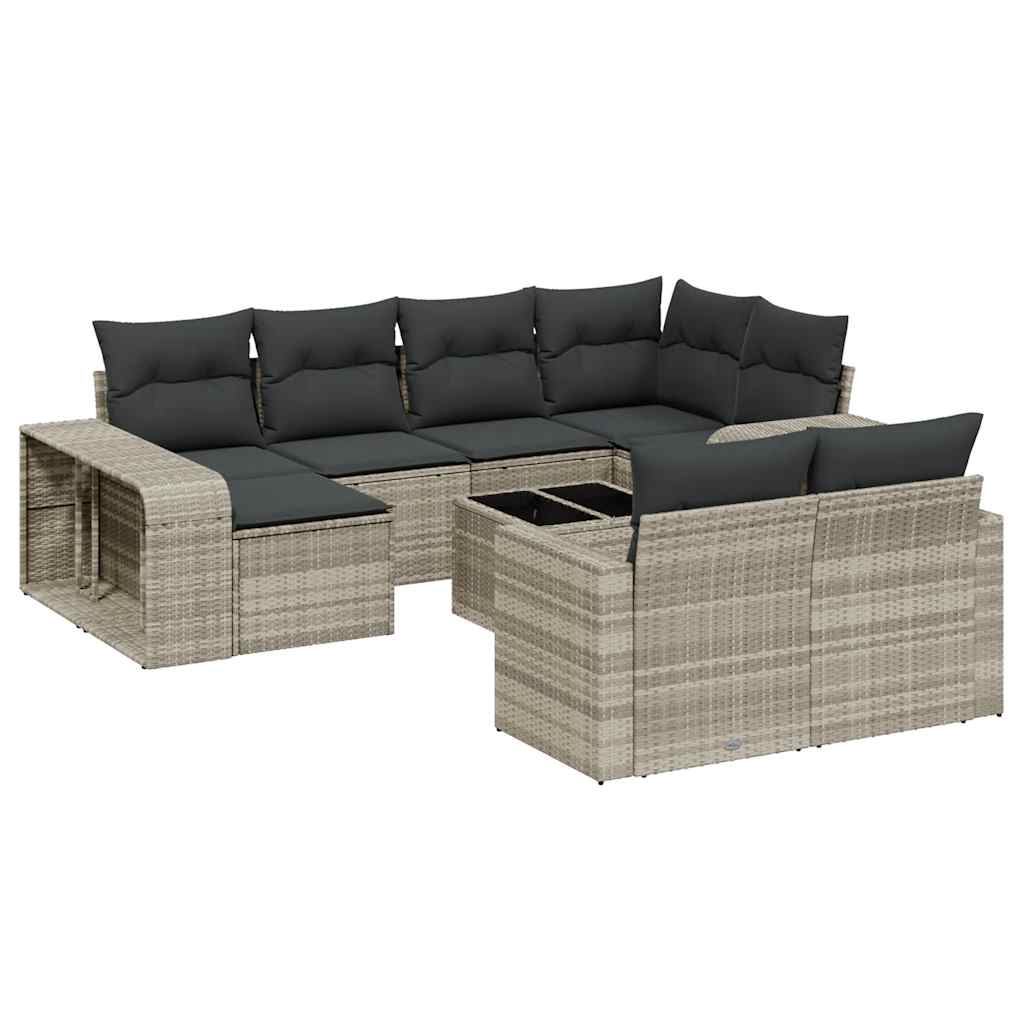 Set Divani da Giardino 11 pz con Cuscini in Polyrattan Grigio | homemem39