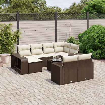 Set Divani da Giardino 11 pz con Cuscini Polyrattan Marrone | homemem39
