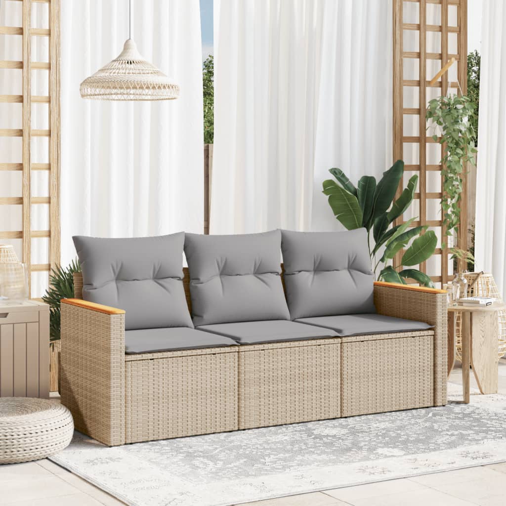 Set Divano da Giardino 3 pz con Cuscini Beige Misto Polyrattan - homemem39