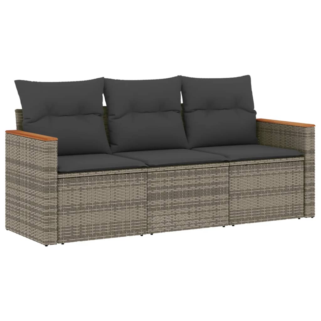 Set Divani da Giardino 3 pz con Cuscini Grigio in Polyrattan - homemem39