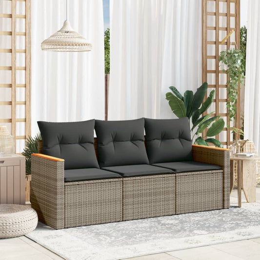 Set Divani da Giardino 3 pz con Cuscini Grigio in Polyrattan - homemem39