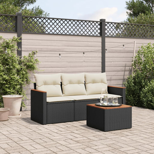 Set Divani da Giardino 4 pz con Cuscini Nero in Polyrattan - homemem39
