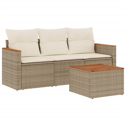 Set Divano da Giardino 4 pz con Cuscini Beige in Polyrattan - homemem39