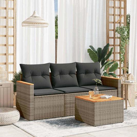 Set Divani da Giardino 4 pz con Cuscini in Polyrattan Grigio - homemem39