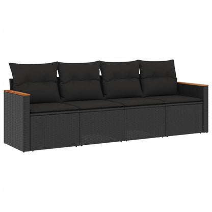 Set Divani da Giardino 4 pz con Cuscini Nero in Polyrattan | homemem39