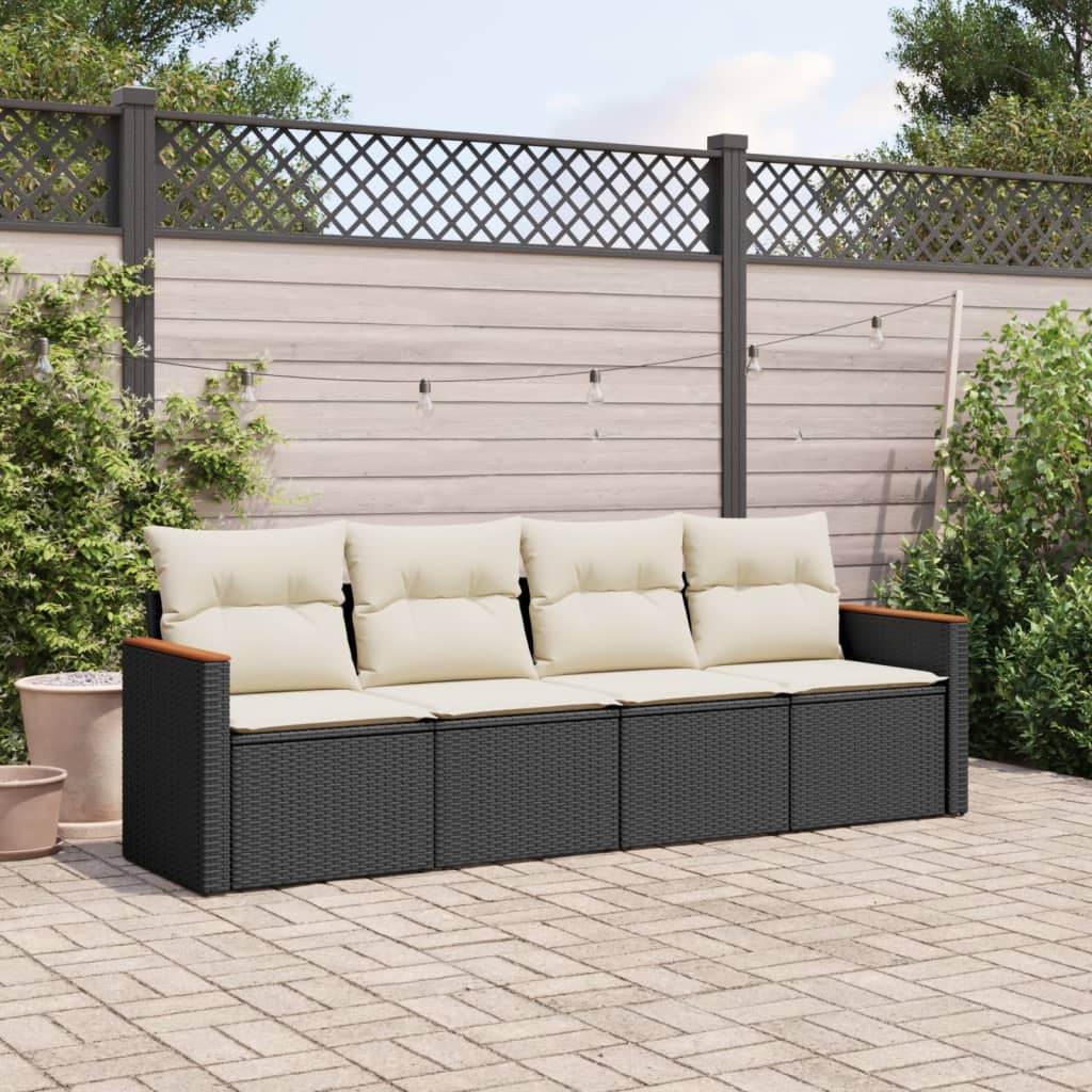 Set Divani da Giardino 4 pz con Cuscini Nero in Polyrattan - homemem39