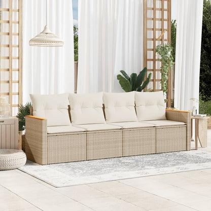Set Divano da Giardino 4 pz con Cuscini Beige in Polyrattan - homemem39