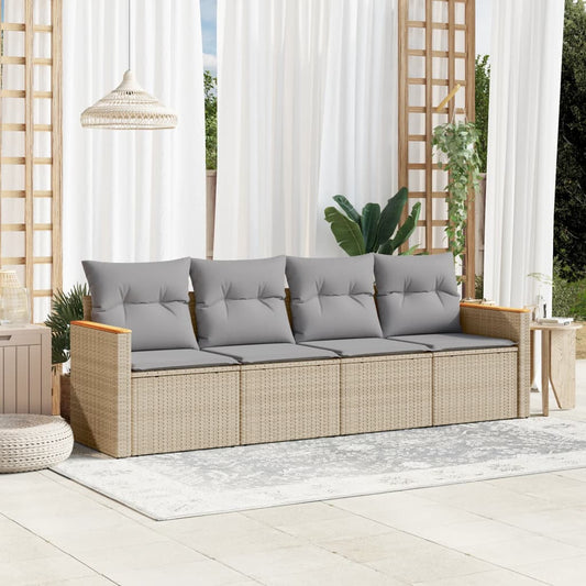 Set Divano da Giardino 4 pz con Cuscini Beige Misto Polyrattan - homemem39