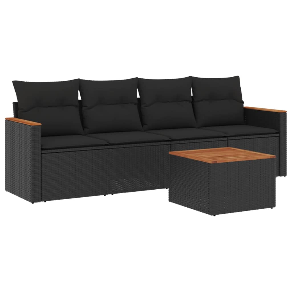Set Divani da Giardino 5 pz con Cuscini in Polyrattan Nero - homemem39
