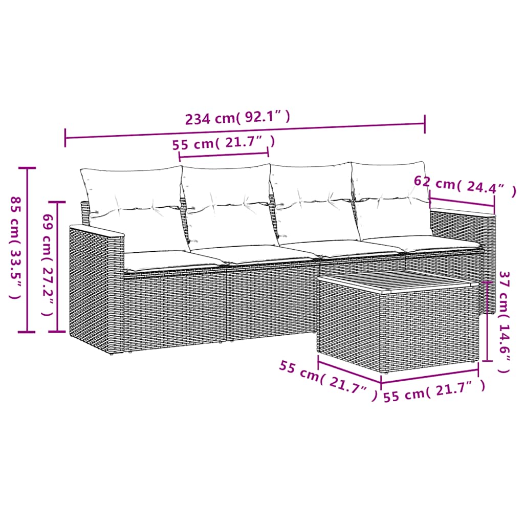Set Divani da Giardino 5 pz con Cuscini in Polyrattan Nero | homemem39
