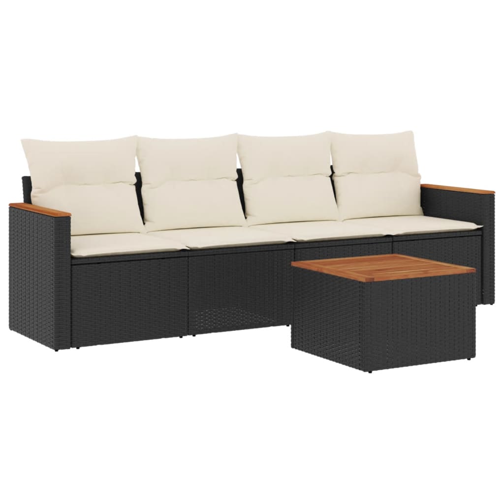 Set Divani da Giardino 5 pz con Cuscini in Polyrattan Nero - homemem39