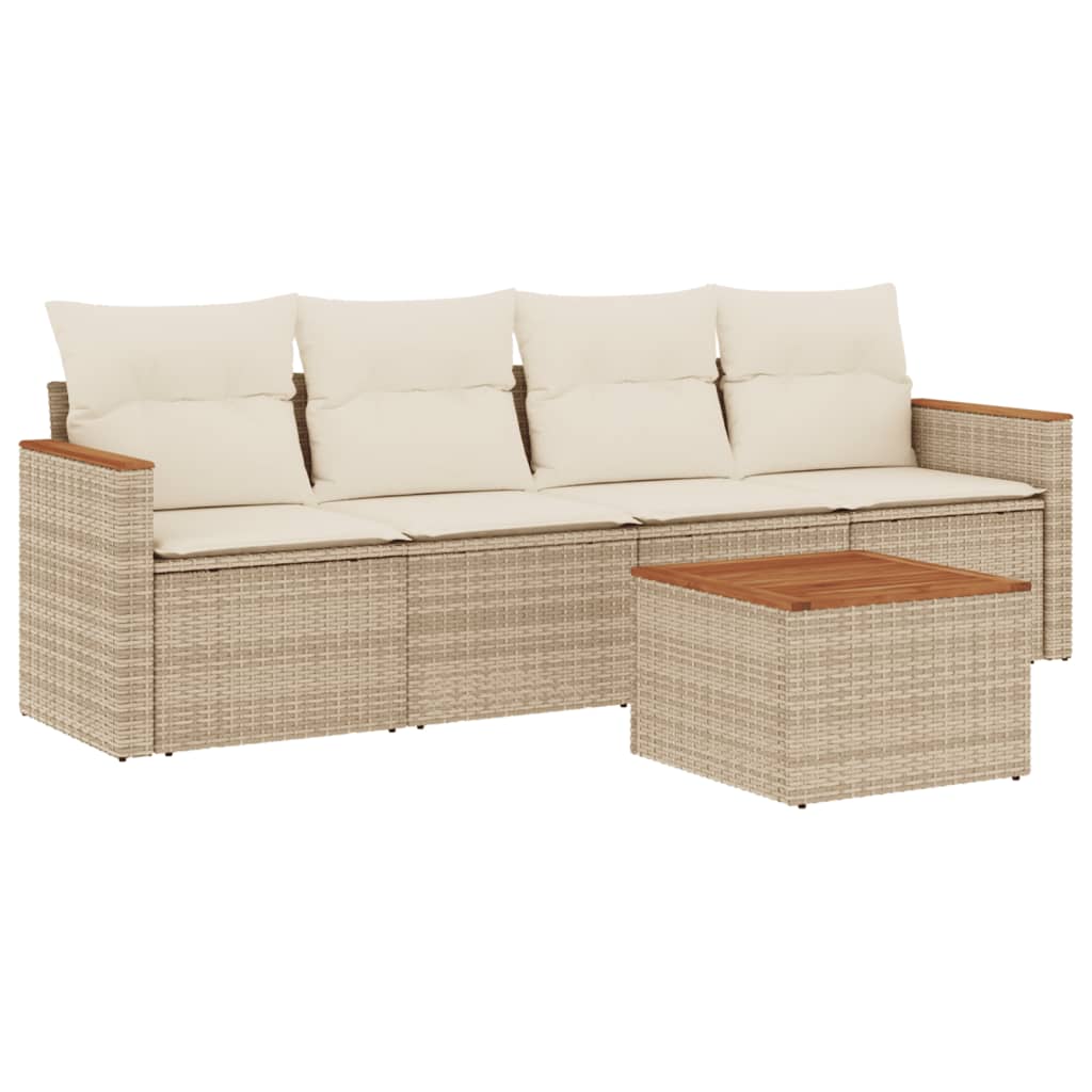 Set Divano da Giardino 5 pz con Cuscini Beige in Polyrattan - homemem39