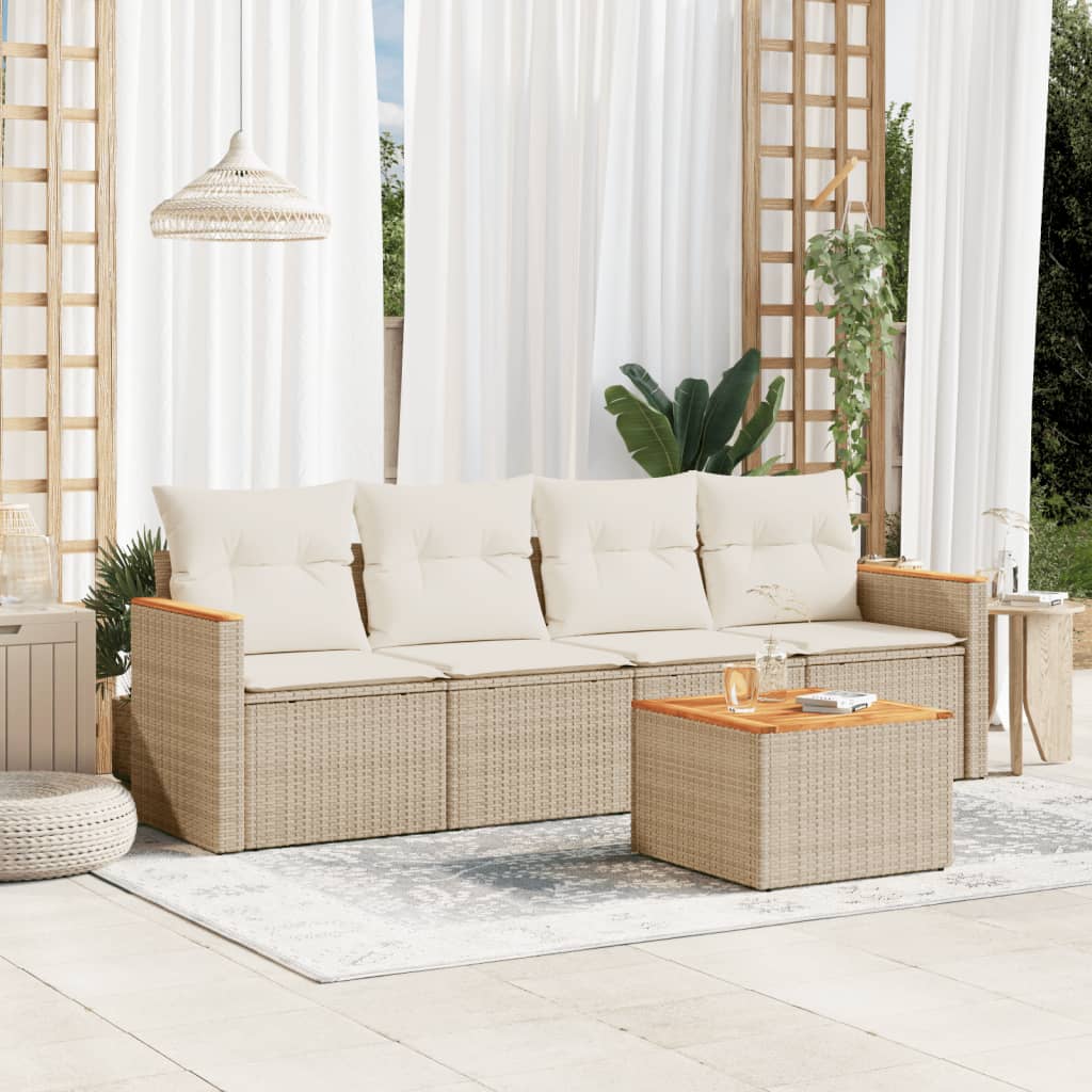 Set Divano da Giardino 5 pz con Cuscini Beige in Polyrattan - homemem39