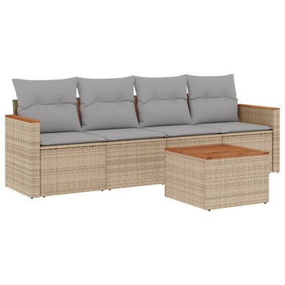 Set Divano da Giardino 5 pz con Cuscini Beige Misto Polyrattan | homemem39