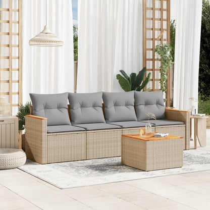 Set Divano da Giardino 5 pz con Cuscini Beige Misto Polyrattan - homemem39