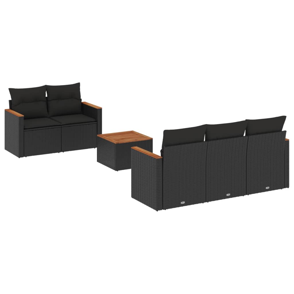 Set Divano da Giardino 6 pz con Cuscini Nero in Polyrattan | homemem39