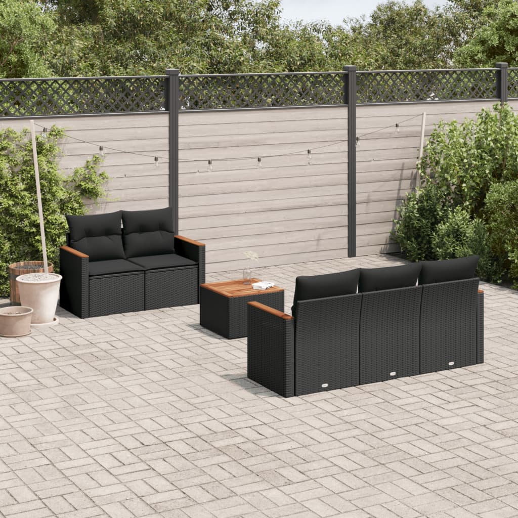 Set Divano da Giardino 6 pz con Cuscini Nero in Polyrattan | homemem39