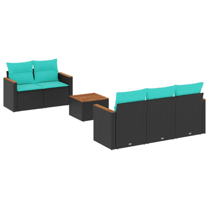 Set Divani da Giardino 6 pz con Cuscini Nero in Polyrattan