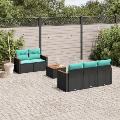 Set Divani da Giardino 6 pz con Cuscini Nero in Polyrattan