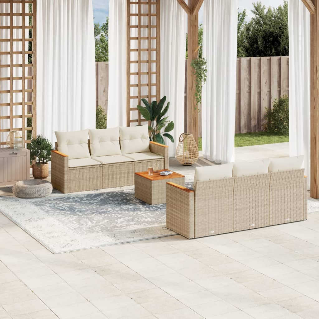Set Divani da Giardino 7 pz con Cuscini Beige in Polyrattan - homemem39