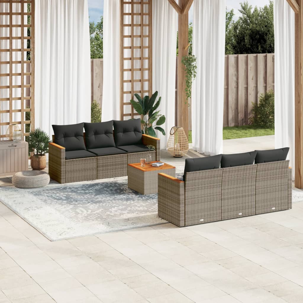 Set Divani da Giardino 7 pz con Cuscini Grigio in Polyrattan - homemem39