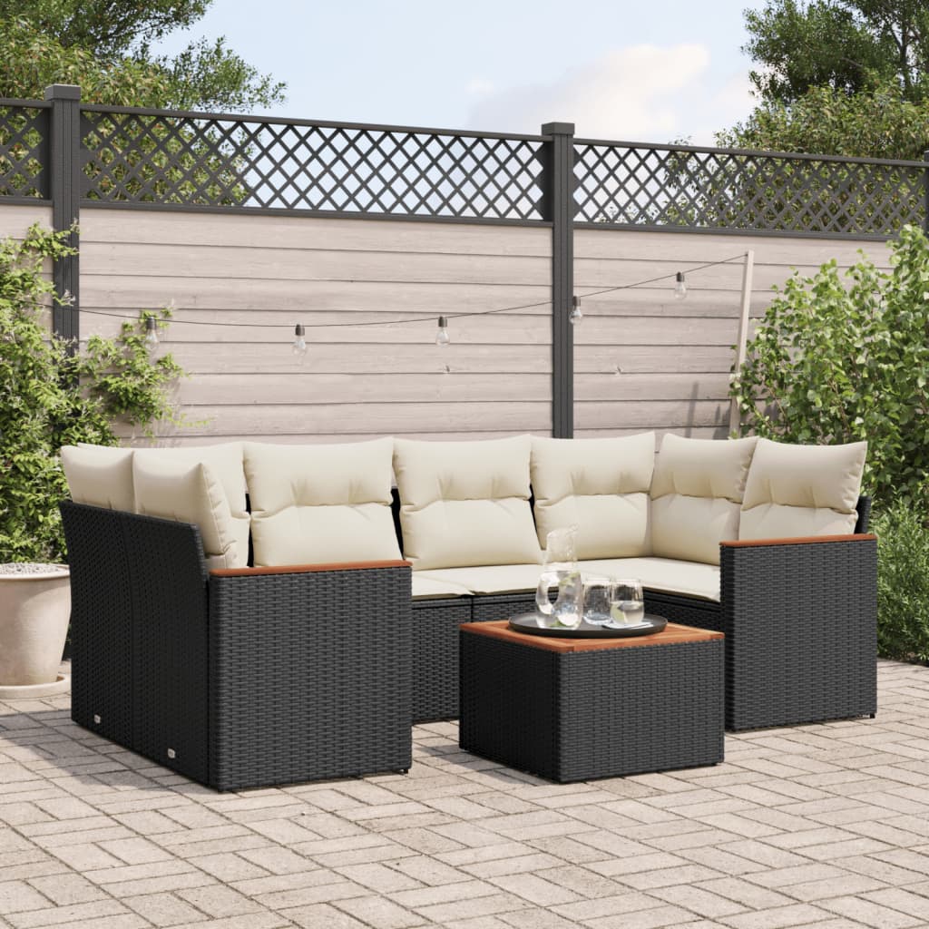 Set Divani da Giardino con Cuscini 7pz Nero Polyrattan - homemem39