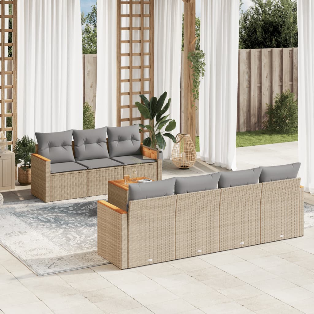 Set Divano da Giardino 8 pz con Cuscini Beige Misto Polyrattan - homemem39