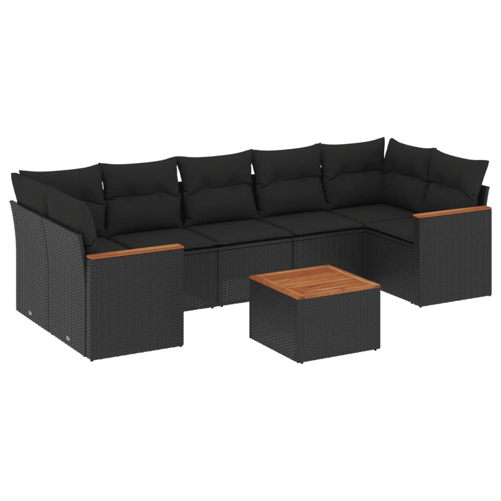 Set Divani da Giardino con Cuscini 8 pz Nero in Polyrattan - homemem39