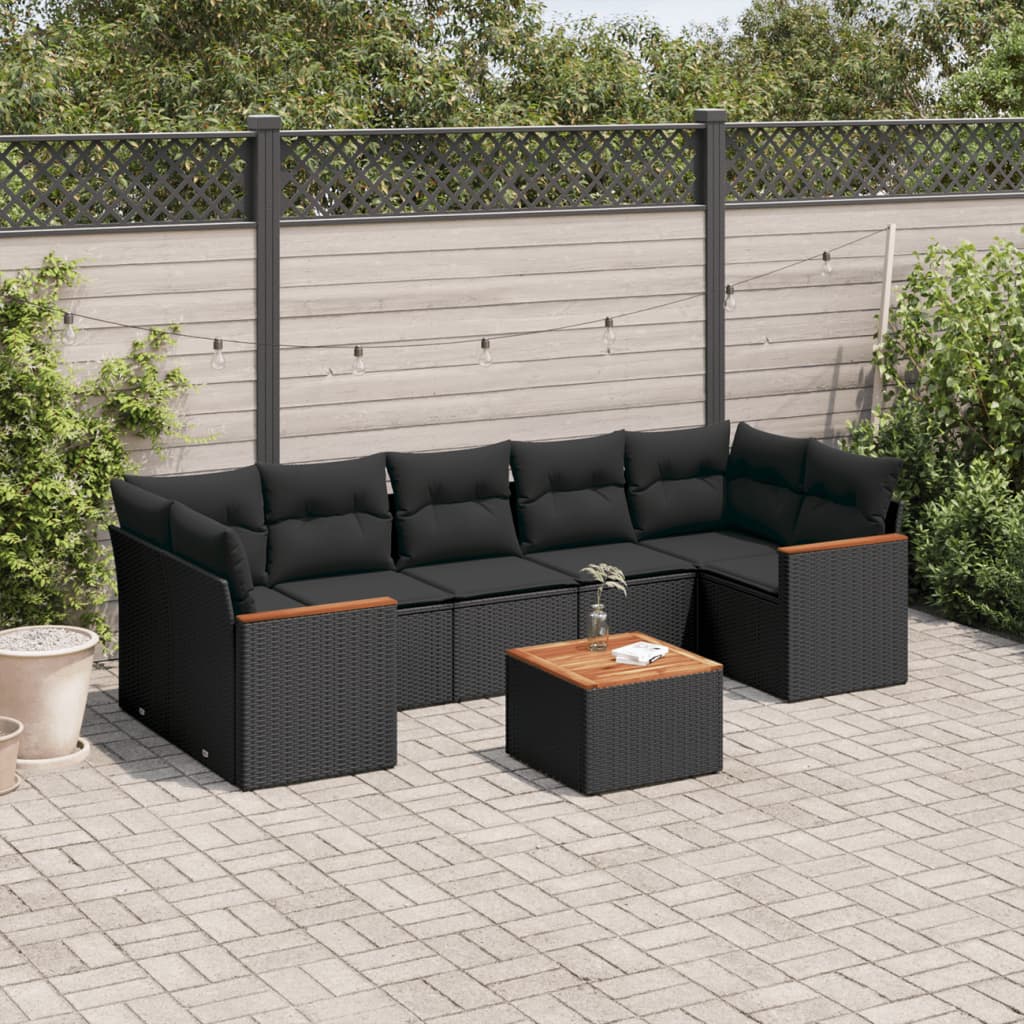 Set Divani da Giardino con Cuscini 8 pz Nero in Polyrattan - homemem39