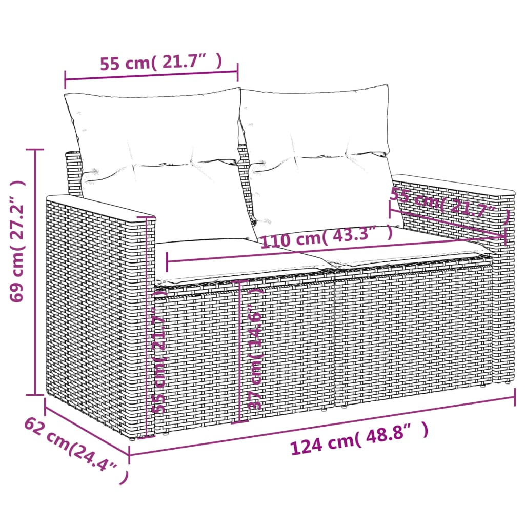 Set Divani da Giardino con Cuscini 8 pz Nero in Polyrattan | homemem39