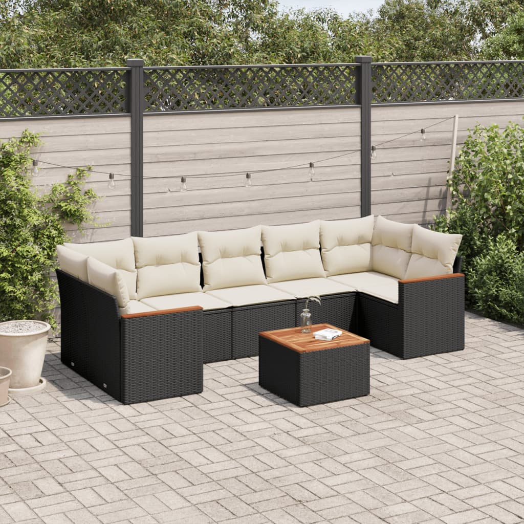 Set Divani da Giardino con Cuscini 8 pz Nero in Polyrattan - homemem39