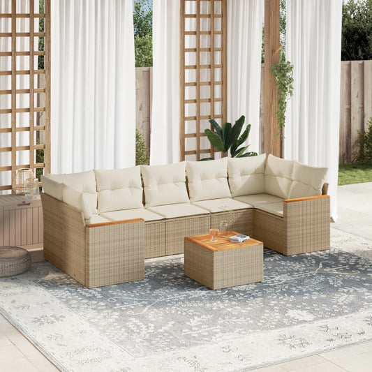 Set Divano da Giardino 8 pz con Cuscini Beige in Polyrattan - homemem39
