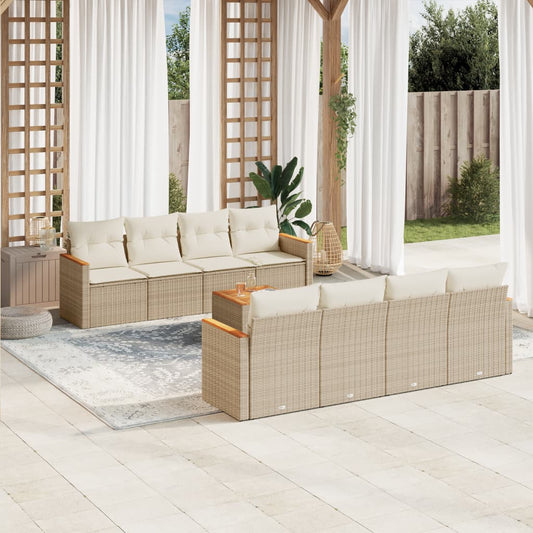 Set Divano da Giardino 9 pz con Cuscini Beige in Polyrattan - homemem39