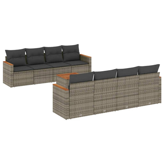 Set Divano da Giardino 9 pz con Cuscini Grigio in Polyrattan - homemem39