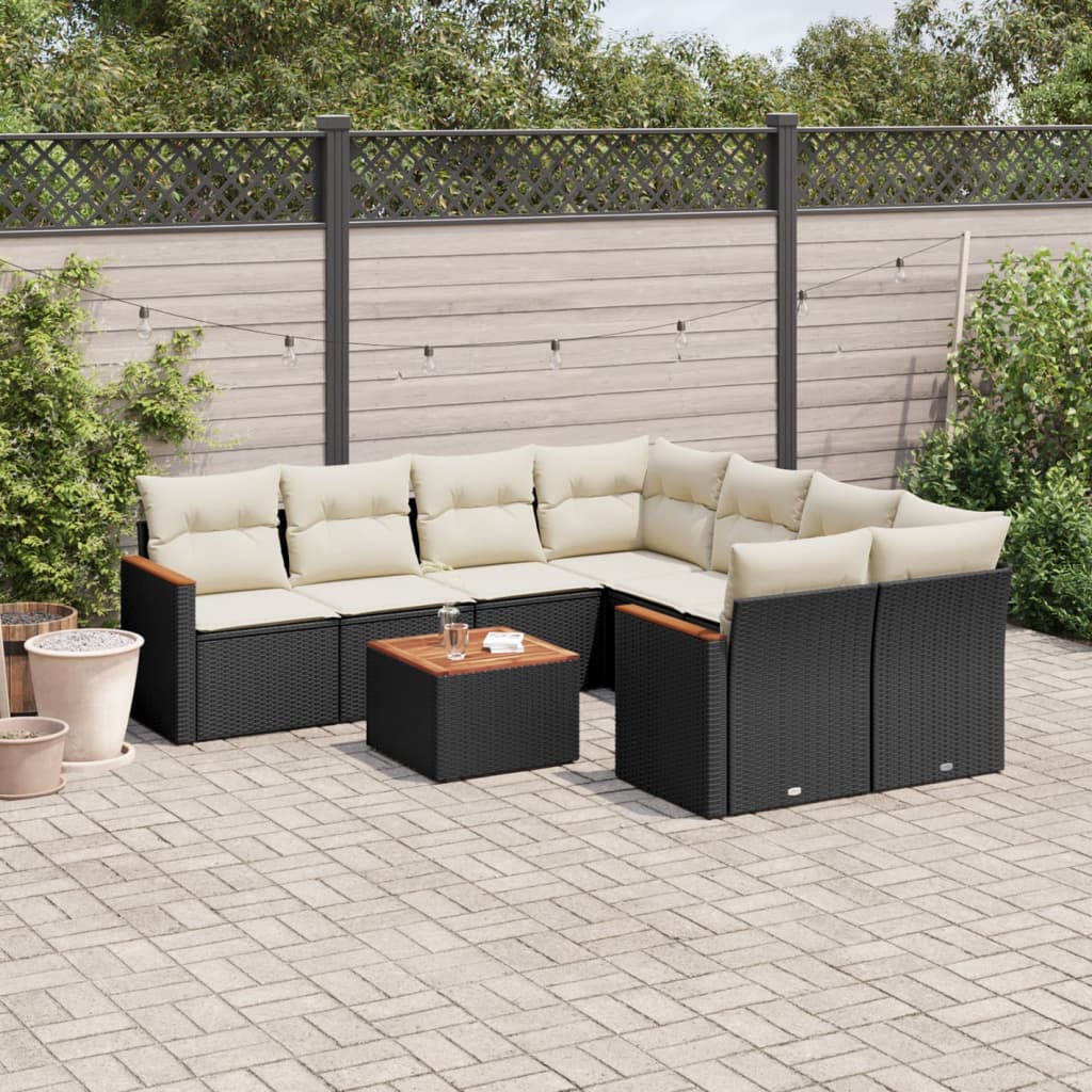 Set Divani da Giardino 9 pz con Cuscini Nero in Polyrattan - homemem39