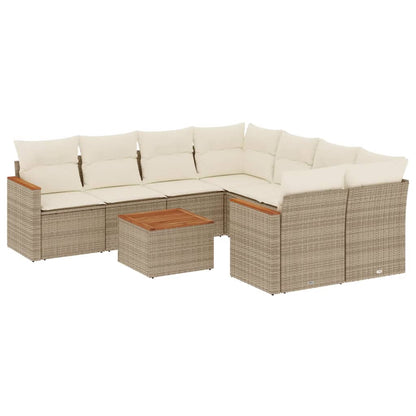 Set Divano da Giardino 9 pz con Cuscini Beige in Polyrattan - homemem39