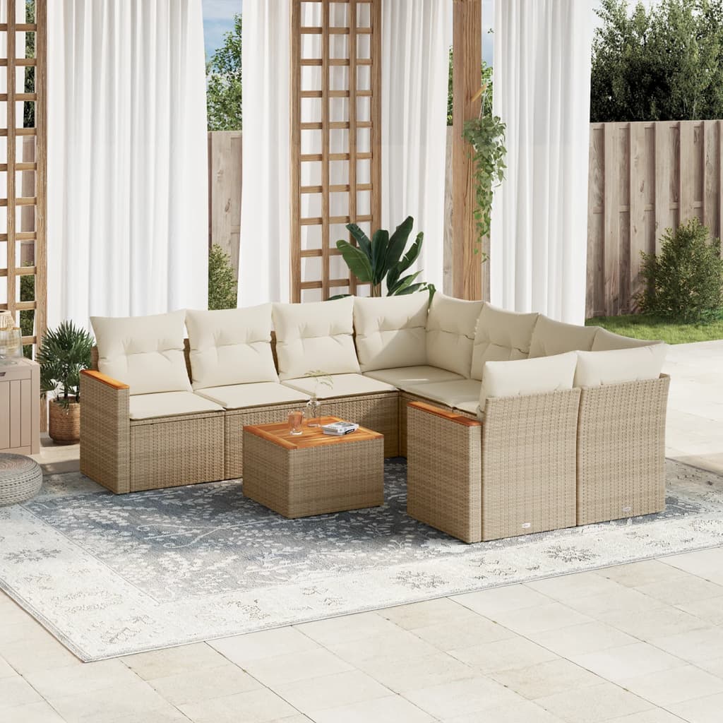 Set Divano da Giardino 9 pz con Cuscini Beige in Polyrattan - homemem39