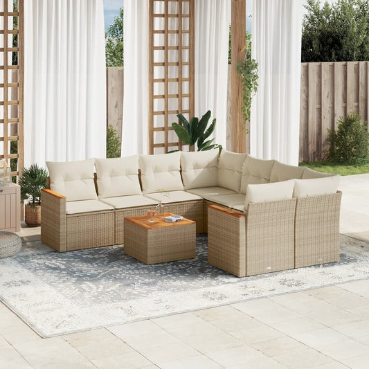 Set Divano da Giardino 9 pz con Cuscini Beige in Polyrattan - homemem39
