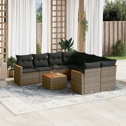 Set Divano da Giardino 9 pz con Cuscini Grigio in Polyrattan - homemem39