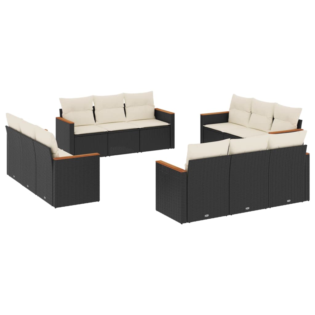 Set Divani da Giardino 12 pz con Cuscini Nero in Polyrattan - homemem39