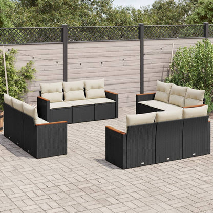 Set Divani da Giardino 12 pz con Cuscini Nero in Polyrattan - homemem39