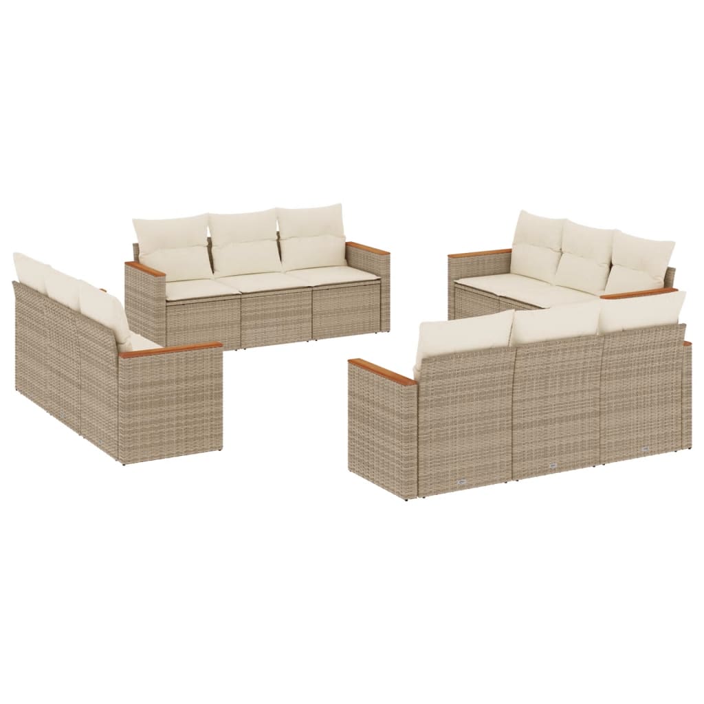 Set Divani da Giardino 12 pz con Cuscini Beige in Polyrattan - homemem39