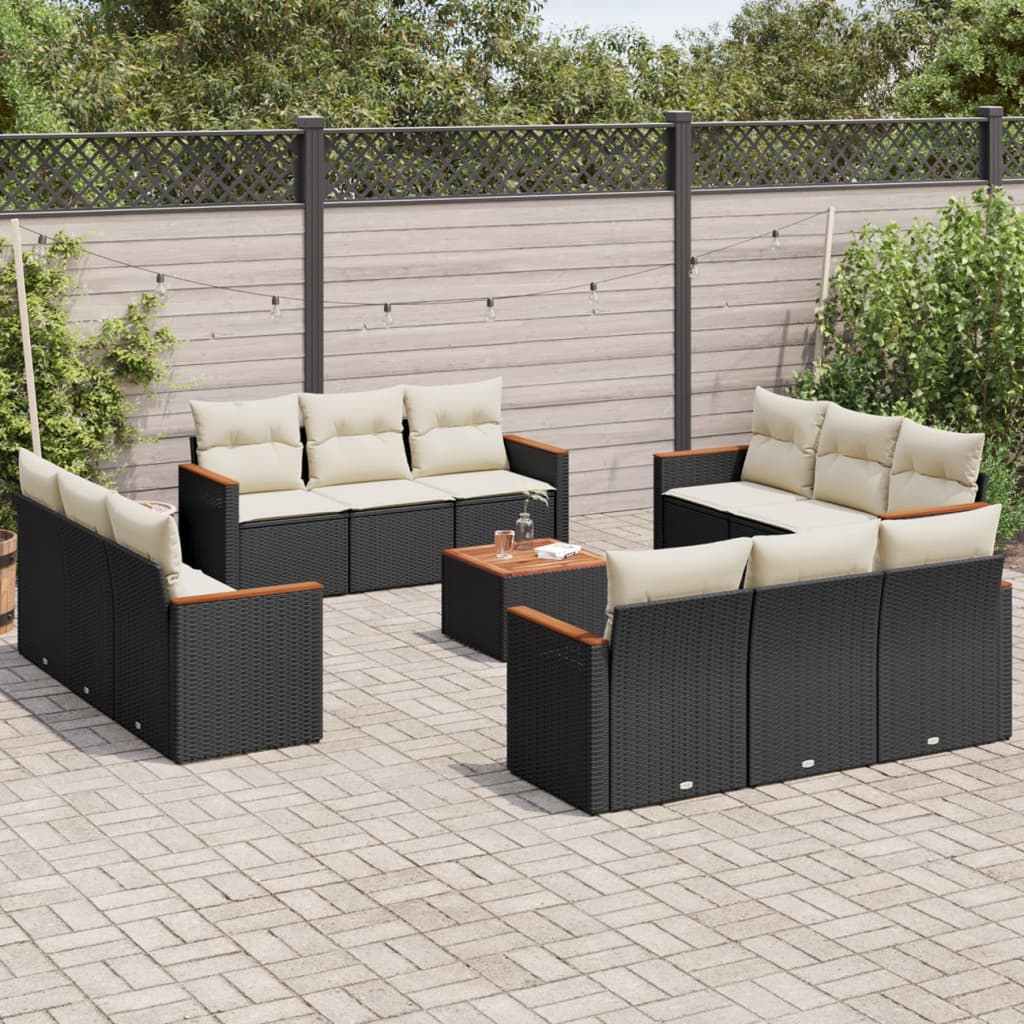 Set Divani da Giardino 13pz con Cuscini Nero in Polyrattan - homemem39