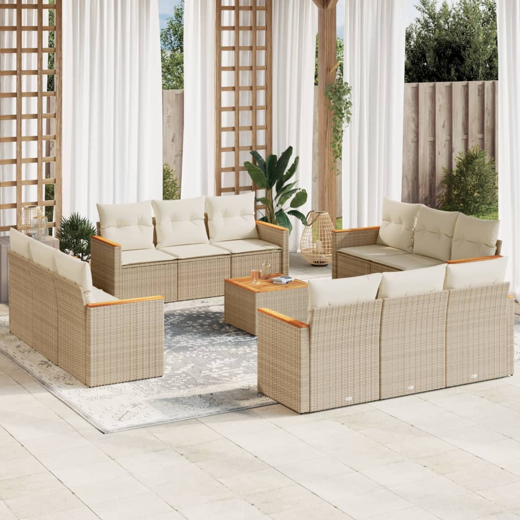 Set Divano da Giardino 13 pz con Cuscini Beige in Polyrattan - homemem39