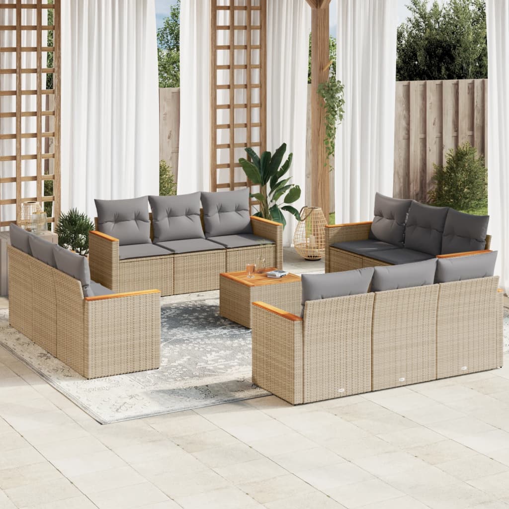 Set Divano da Giardino 13 pz con Cuscini Beige Misto Polyrattan - homemem39