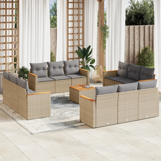 Set Divano da Giardino 13 pz con Cuscini Beige Misto Polyrattan - homemem39